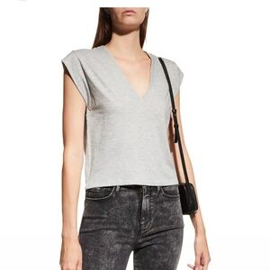 FRAME Le high-rise V neck tee in heather grey